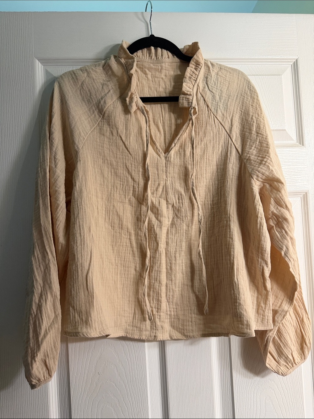 Cupshe Cream Ruffle-Neck Peasant Blouse